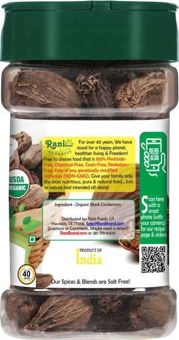 Rani Organic Black Cardamom Pods (Kali Elachi) Whole Indian Spice 2.5oz (70g) PET Jar ~ All Natural | Vegan | Gluten Friendly | NON-GMO | Indian Origin | USDA Certified Organic