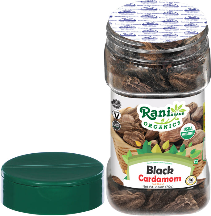 Rani Organic Black Cardamom Pods (Kali Elachi) Whole Indian Spice 2.5oz (70g) PET Jar ~ All Natural | Vegan | Gluten Friendly | NON-GMO | Indian Origin | USDA Certified Organic