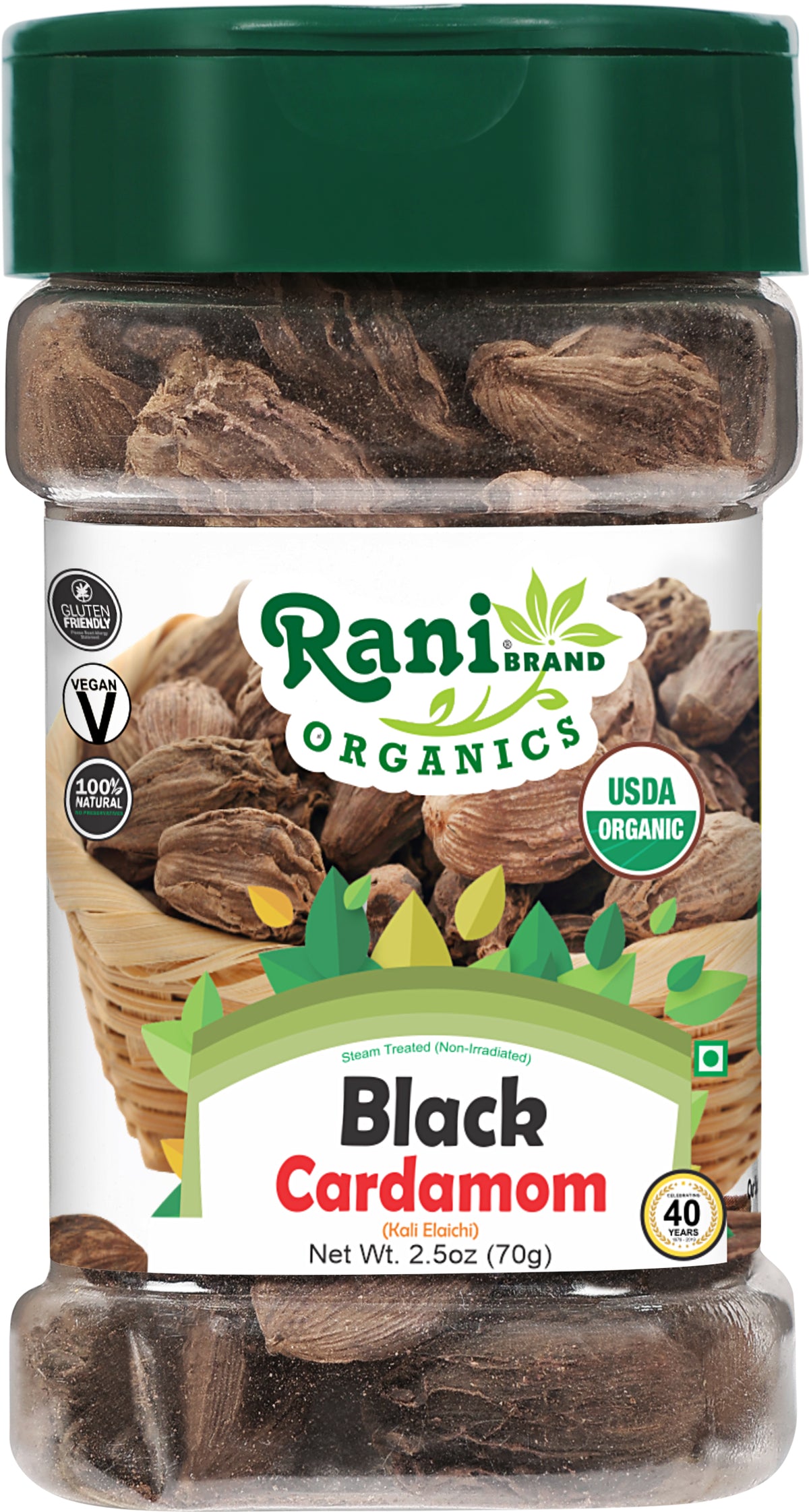 Rani Organic Black Cardamom Pods (Kali Elachi) Whole Indian Spice 2.5o