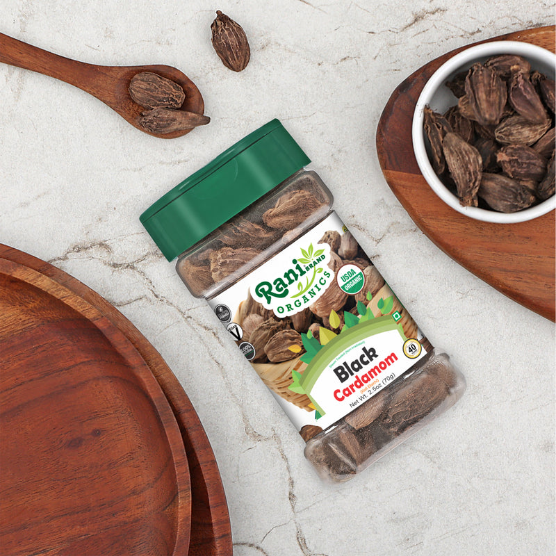 Rani Organic Black Cardamom Pods (Kali Elachi) Whole Indian Spice 2.5oz (70g) PET Jar ~ All Natural | Vegan | Gluten Friendly | NON-GMO | Indian Origin | USDA Certified Organic