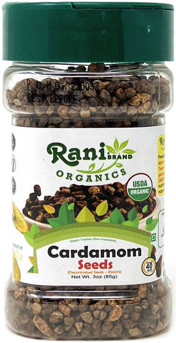 Rani Organic Cardamom (Elachi) Decorticated Seeds (from Green Cardamom) Indian Spice 3oz (85g) PET Jar ~ All Natural | Vegan | Gluten Friendly | NON-GMO | Indian Origin | USDA Certified Organic
