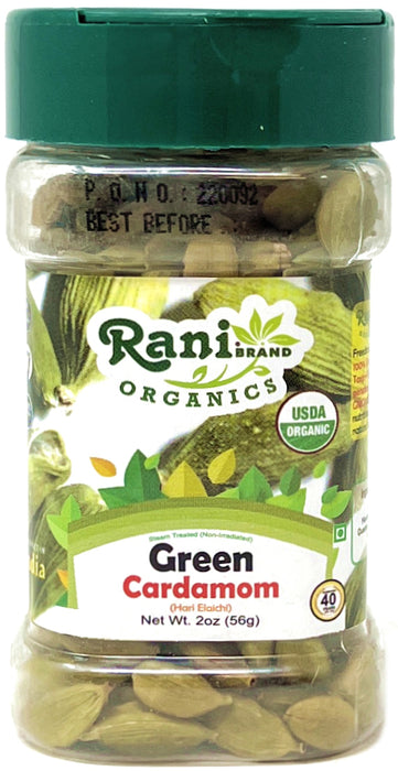 Rani Organic Green Cardamom Pods Spice (Hari Elachi) 2oz (56g) PET Jar ~ All Natural | Vegan | Gluten Friendly | Non-GMO | Indian Origin | USDA Certified Organic