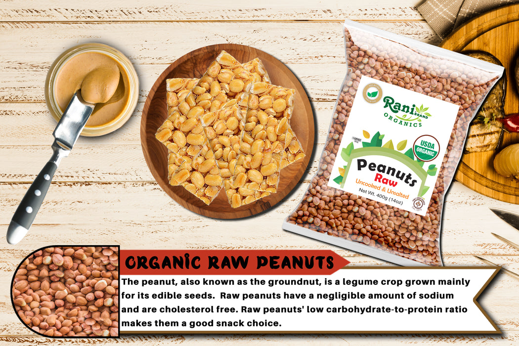 Rani Organic Peanuts, Raw Whole With Skin (uncooked, unsalted) 14oz (400g) ~ All Natural | Vegan | Gluten Friendly | Fresh Product of USA | USDA Certified Organic ~ Spanish Grade Groundnut / Red-skin