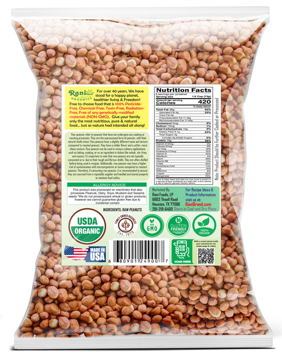 Rani Organic Peanuts, Raw Whole With Skin (uncooked, unsalted) 14oz (400g) ~ All Natural | Vegan | Gluten Friendly | Fresh Product of USA | USDA Certified Organic ~ Spanish Grade Groundnut / Red-skin