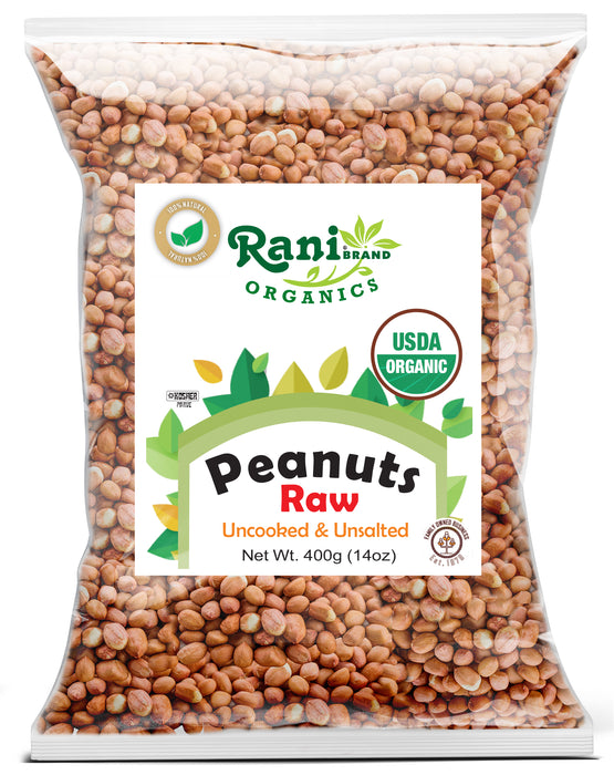 Rani Organic Peanuts, Raw Whole With Skin (uncooked, unsalted) 14oz (400g) ~ All Natural | Vegan | Gluten Friendly | Fresh Product of USA | USDA Certified Organic ~ Spanish Grade Groundnut / Red-skin