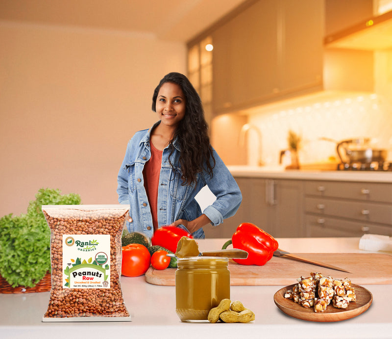 Rani Organic Peanuts, Raw Whole With Skin (uncooked, unsalted) 28oz (800g) ~ All Natural | Vegan | Gluten Friendly | Fresh Product of USA | USDA Certified Organic ~ Spanish Grade Groundnut / Red-skin