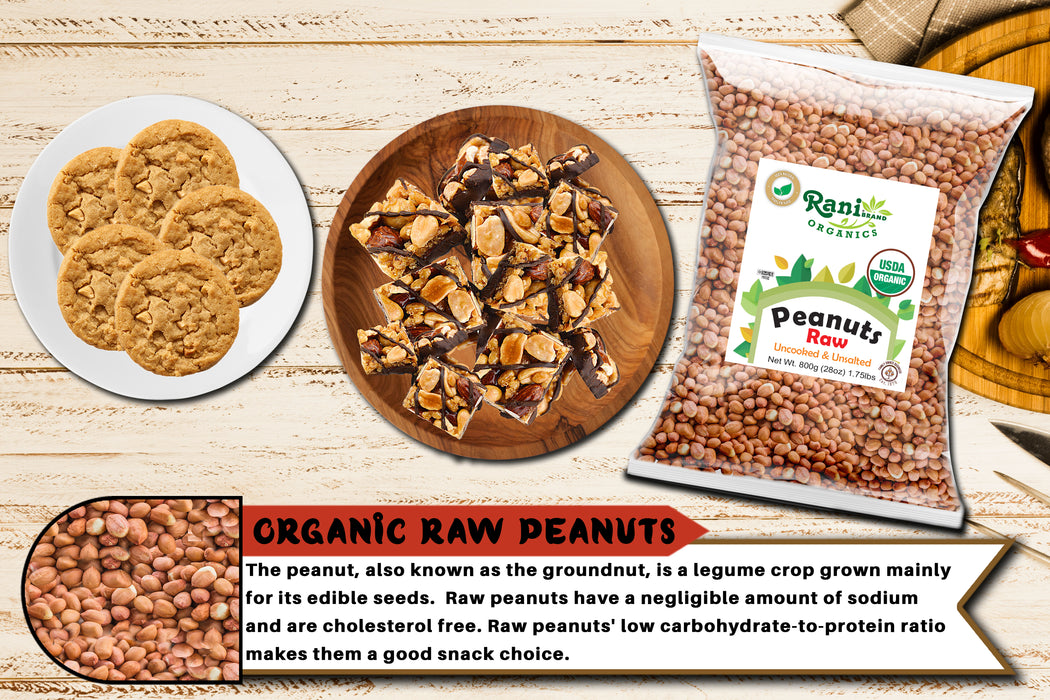 Rani Organic Peanuts, Raw Whole With Skin (uncooked, unsalted) 28oz (800g) ~ All Natural | Vegan | Gluten Friendly | Fresh Product of USA | USDA Certified Organic ~ Spanish Grade Groundnut / Red-skin