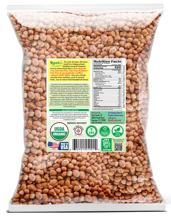 Rani Organic Peanuts, Raw Whole With Skin (uncooked, unsalted) 28oz (800g) ~ All Natural | Vegan | Gluten Friendly | Fresh Product of USA | USDA Certified Organic ~ Spanish Grade Groundnut / Red-skin