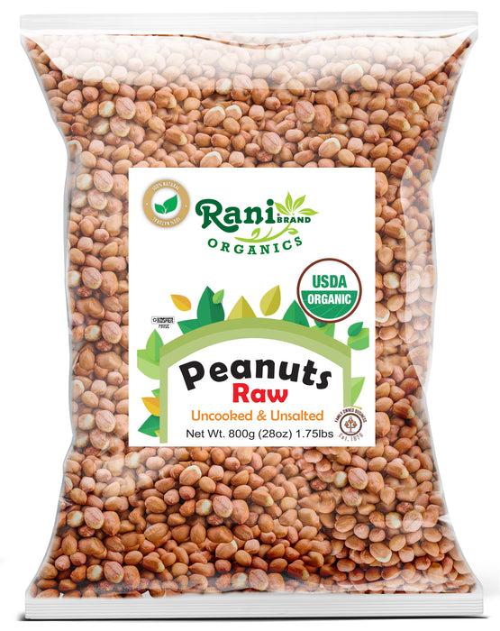 Rani Organic Peanuts, Raw Whole With Skin (uncooked, unsalted) 28oz (800g) ~ All Natural | Vegan | Gluten Friendly | Fresh Product of USA | USDA Certified Organic ~ Spanish Grade Groundnut / Red-skin