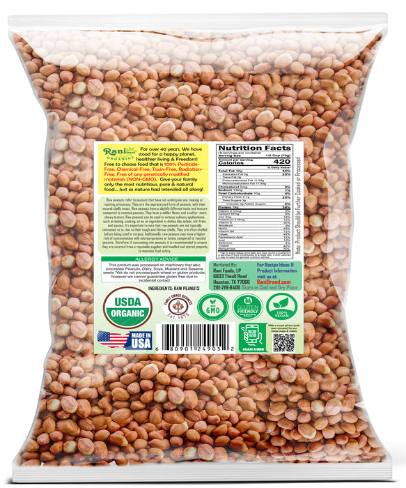 Rani Organic Peanuts, Raw Whole With Skin (uncooked, unsalted) 48oz (3lbs) 1.36kg Bulk ~ All Natural | Vegan | Gluten Friendly | Fresh Product of USA  ~ Spanish Grade Groundnut / Red-skin