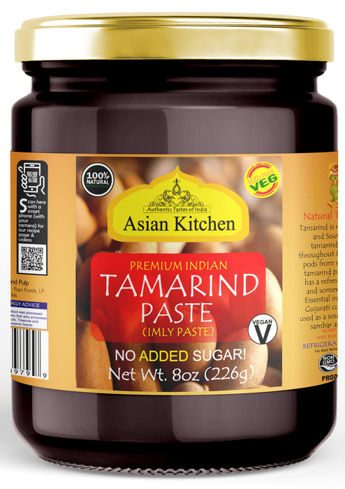 Asian Kitchen Tamarind Paste Puree (Imli) 8oz (227g) Glass Jar, Gluten Free, No Added Sugar ~ All Natural | Vegan | Non-GMO | No Colors