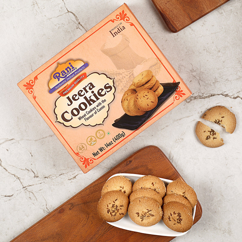 Rani Jeera Cookies (Wheat Cookies with the Flavor of Cumin) 14oz (400g) Pack of 3+1 FREE, Premium Quality Indian Cookies ~ All Natural | Vegan | Non-GMO | Indian Origin