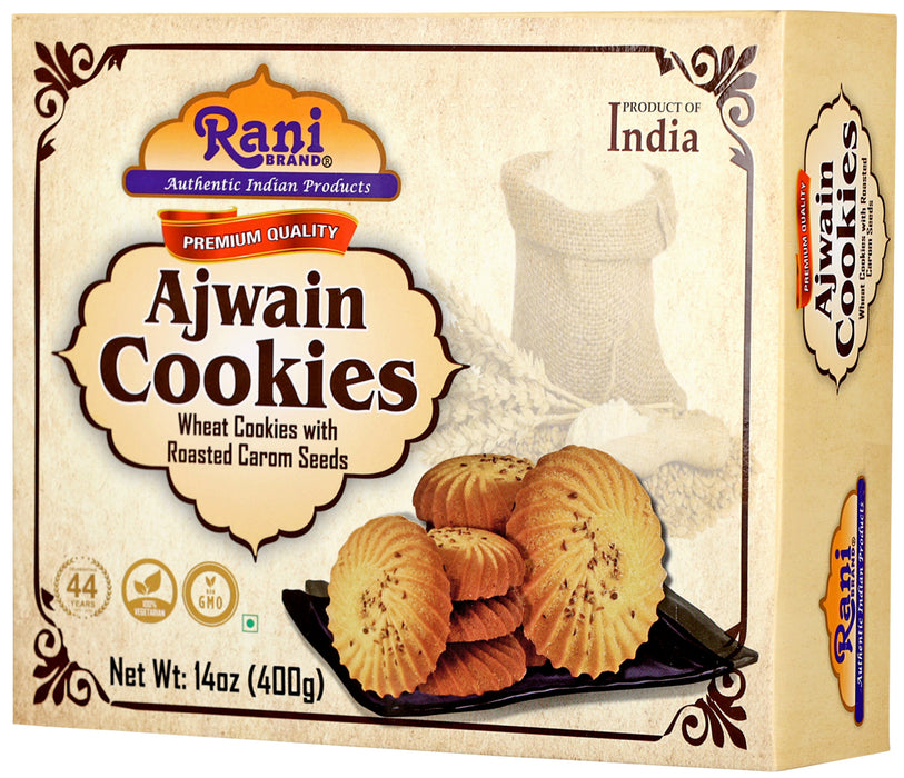 Rani Ajwain Cookies (Wheat Cookies with Roasted Carom Seeds) 14oz (400g) Pack of 3+1 FREE, Premium Quality Indian Cookies ~ All Natural | Vegan | Non-GMO | Indian Origin