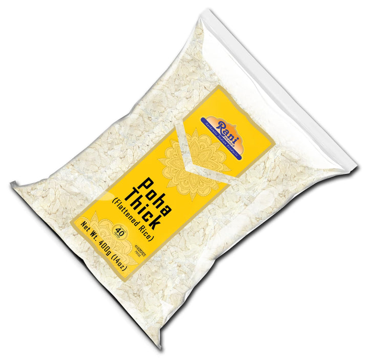 Rani Poha (Powa) Thick Medium-Cut (Flattened Rice) 14oz (400g) ~ All Natural, Salt-Free | Vegan | Kosher | No Colors | Gluten Friendly | Indian Origin