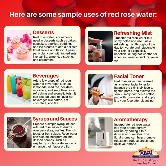 Rani Red Rose Water (Floral Essence of Rose) 8.5 fl oz (250ml) Glass Jar ~ All Natural | Vegan | Gluten Free | NON-GMO | Kosher | Indian Origin