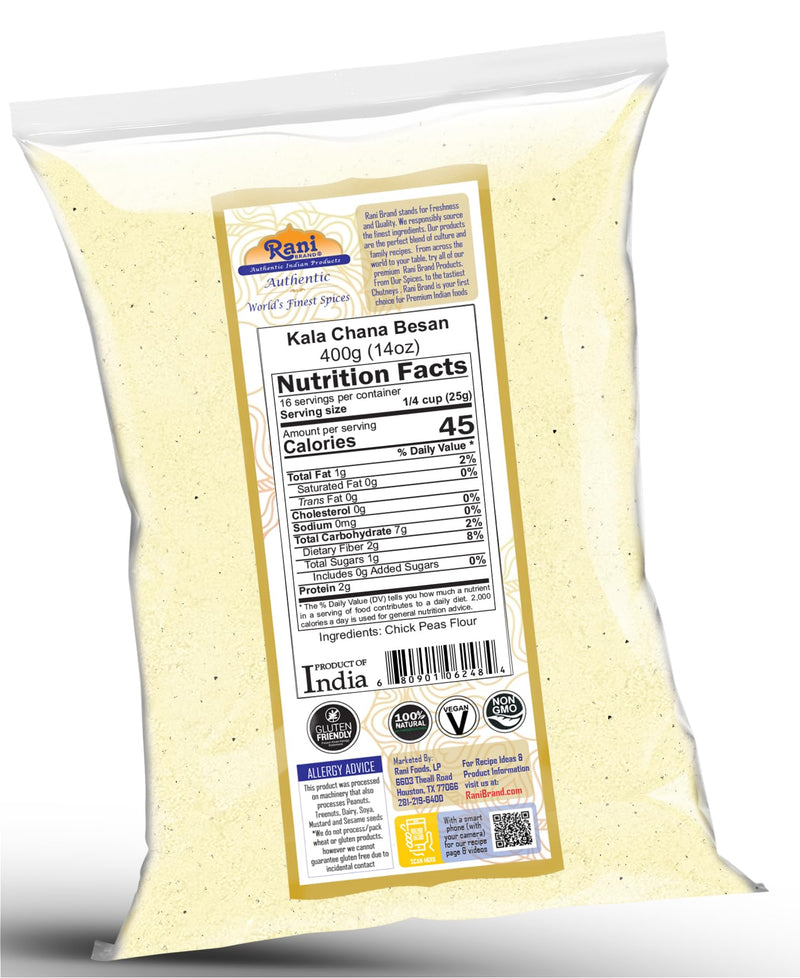 Rani Kala Chana Besan (Chick Peas Flour) 14oz (400g) ~ All Natural | Vegan | Gluten Friendly | NON-GMO | Kosher | Indian Origin