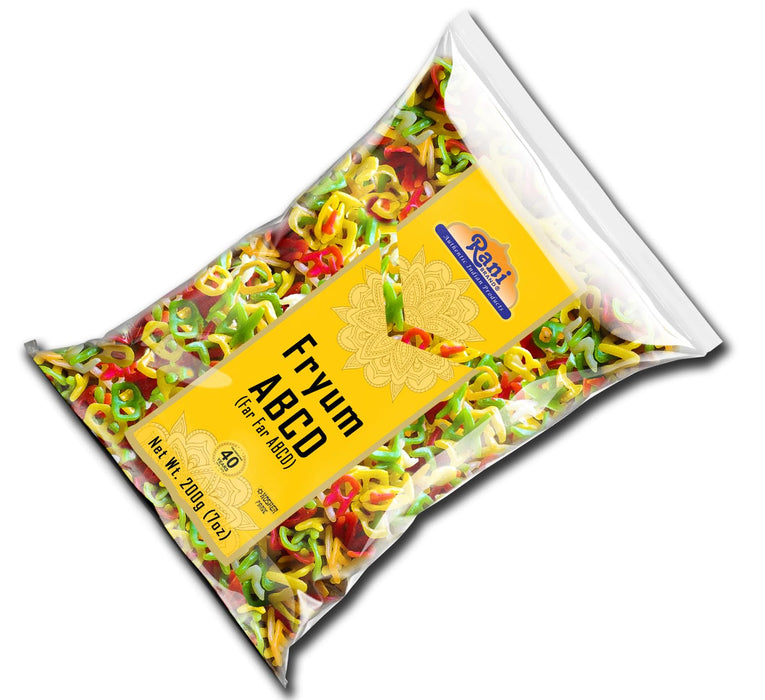 Rani Far Far / Fryums (Wheat & Tapioca Pellet) ABCD Shape 7oz (200g) ~ Vegan, Kosher, Uncooked, Used to Make Papad, Bhungra / Chip Snack