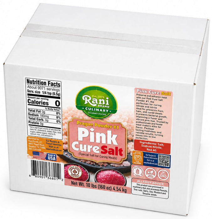 Rani Pink Cure Salt (Special Salt for Curing Meats) 160oz (10lbs) 4.54kg Bulk Box ~ Gluten Free | NON-GMO | Kosher | Vegan | Product of USA