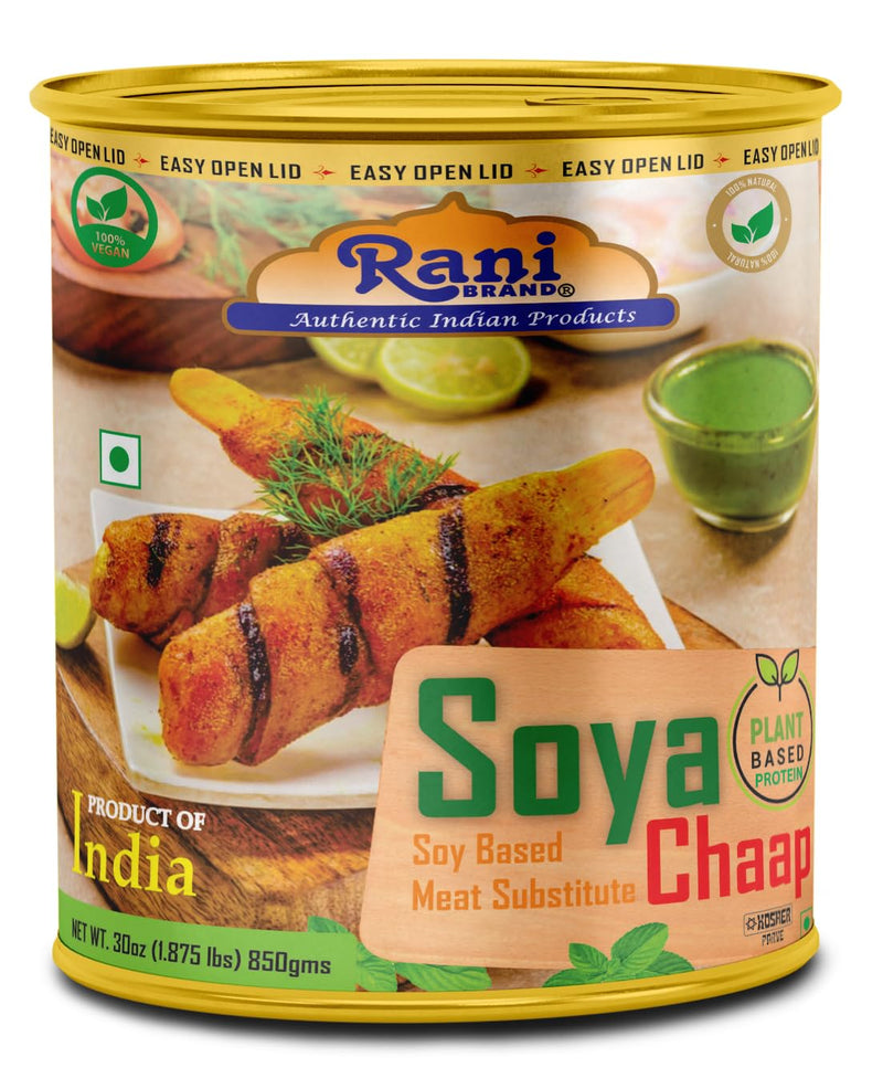 Rani Soya Chaap (Plant Based Protein) 30oz (1.875lbs) 850g, Pack of 6 ~ Easy Open Lid | All Natural | Vegan | No Colors | NON-GMO | Kosher | Indian Origin | Soy Based Meat Substitute