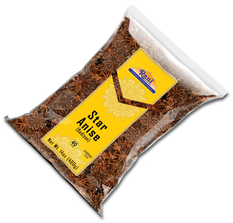 Rani Star Anise Seeds, Whole Pods (Badian Khatai) Spice 14oz (400g) ~ All Natural | Gluten Friendly | Kosher | Vegan | Whole Chinese Anise Star Sun Dried Spice, Anis Estrella / Illicium Verum, Widely Used for Baking, Drinks, Cooking, and Tea