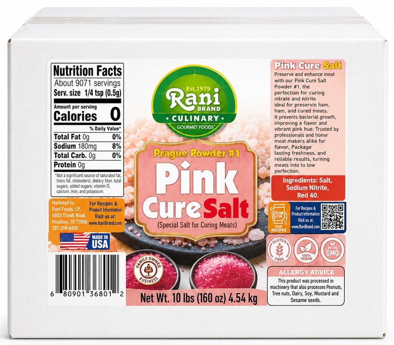 Rani Pink Cure Salt (Special Salt for Curing Meats) 160oz (10lbs) 4.54kg Bulk Box ~ Gluten Free | NON-GMO | Kosher | Vegan | Product of USA