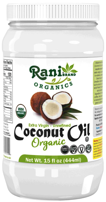 Rani Organic Extra Virgin Coconut Oil, Unrefined 15 fl oz (444ml) Pack of 2, Cold Pressed, NON-GMO | Gluten Free | Kosher | Vegan | 100% Natural | Packed in USA | USDA Certified Organic