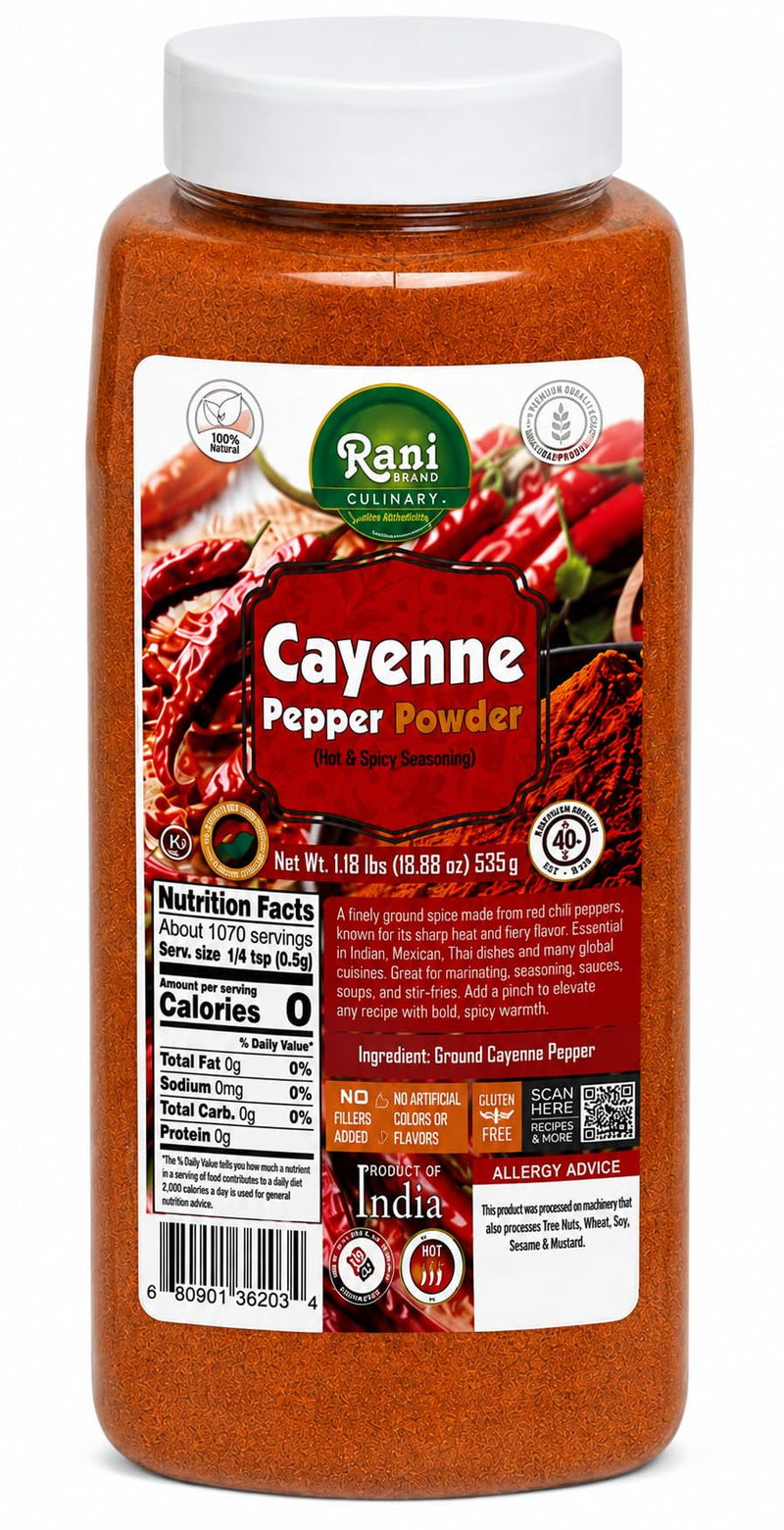 Rani Cayenne Pepper Powder (Hot & Spicy Seasoning) 18.18oz (1.18lbs) 535g PET Jar ~ All Natural | Gluten Free | NON-GMO | Kosher | Vegan | Product of India