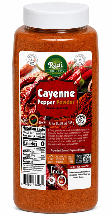 Rani Cayenne Pepper Powder (Hot & Spicy Seasoning) 18.18oz (1.18lbs) 535g PET Jar ~ All Natural | Gluten Free | NON-GMO | Kosher | Vegan | Product of India