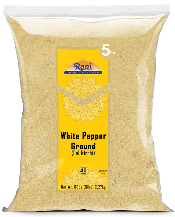 Rani White Pepper (Gol Mirch), Ground Spice 80oz (5lbs) 2.27kg Bulk ~ All Natural | Vegan | Gluten Friendly | NON-GMO | Kosher | Indian Origin