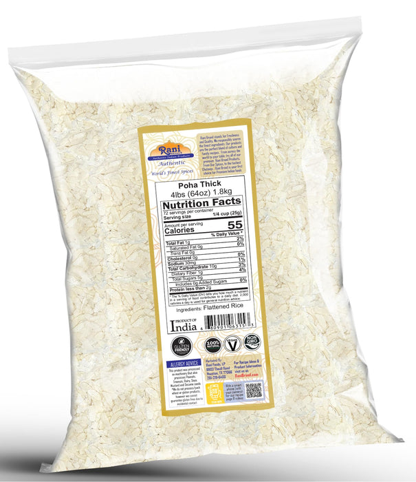 Rani Poha (Powa) Thick Medium-Cut (Flattened Rice) 64oz (4lbs) 1.81kg Bulk ~ All Natural, Salt-Free | Vegan | Kosher | No Colors | Gluten Friendly | Indian Origin