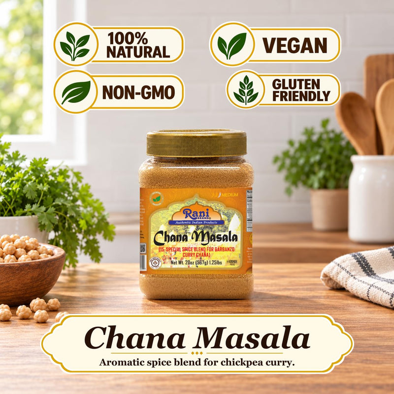 Rani Chana Masala (Garbanzo Curry 15-Spice Blend) 20oz (1.25lbs) 567g PET Jar ~ All Natural | Vegan | No Colors | Gluten Friendly | NON-GMO | Kosher | Indian Origin
