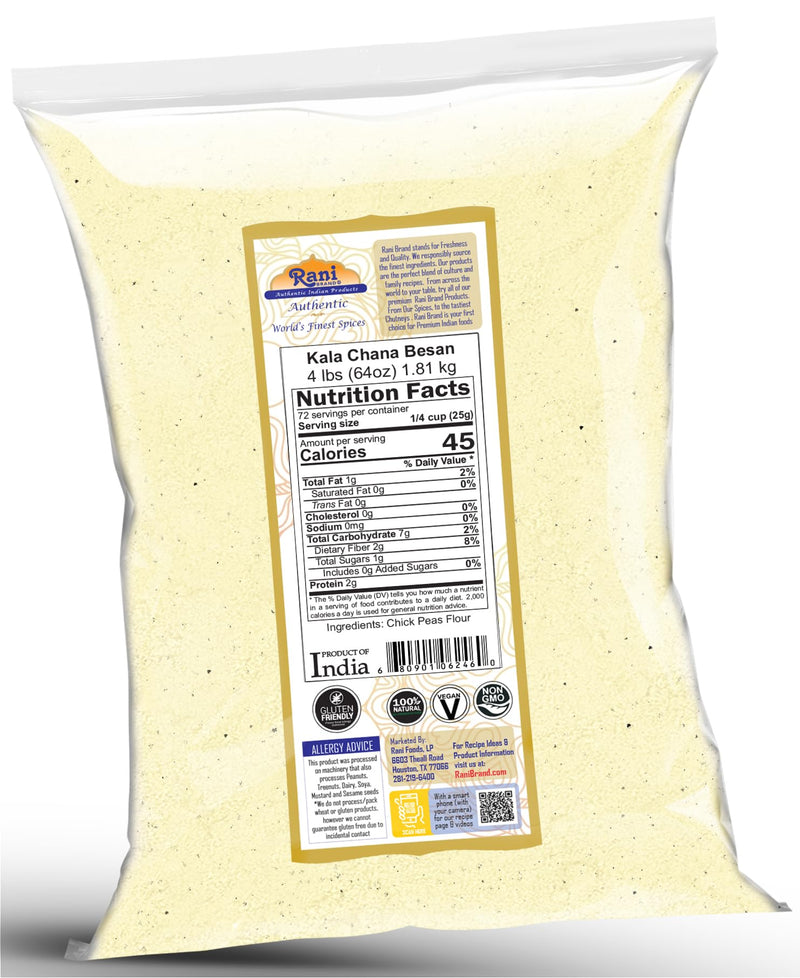 Rani Kala Chana Besan (Chick Peas Flour) 64oz (4lbs) 1.81kg Bulk ~ All Natural | Vegan | Gluten Friendly | NON-GMO | Kosher | Indian Origin