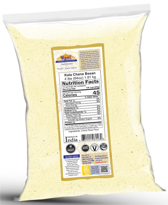 Rani Kala Chana Besan (Chick Peas Flour) 64oz (4lbs) 1.81kg Bulk ~ All Natural | Vegan | Gluten Friendly | NON-GMO | Kosher | Indian Origin