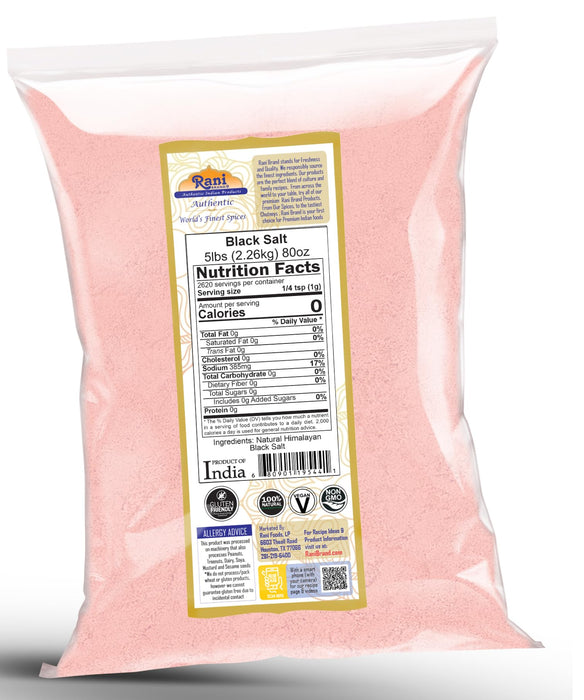 Rani Black Salt Powder (Kala Namak) Mineral 80oz (5lbs) 2.27kg Bulk ~ Unrefined, Pure and Natural | Vegan | Gluten Friendly | NON-GMO | Kosher | Indian Origin