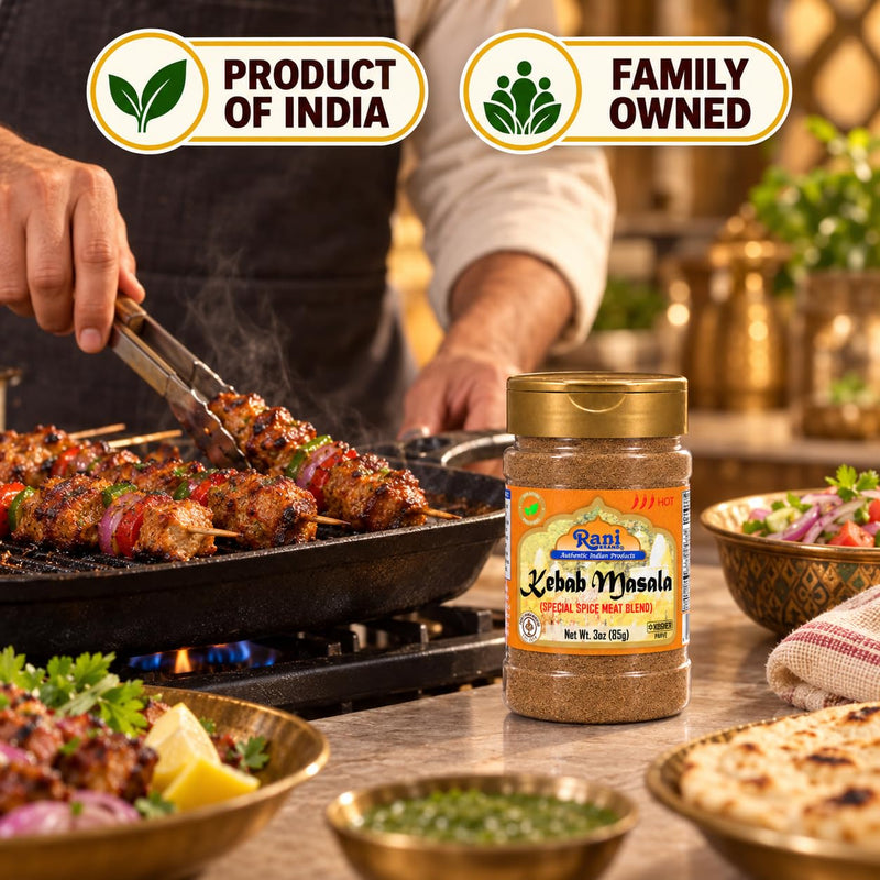 Rani Kebab Masala Indian Spice Blend for Meat Dishes 3oz (85g) PET Jar ~ All Natural, Salt-Free | Vegan | No Colors | Gluten Friendly | NON-GMO | Kosher | Indian Origin