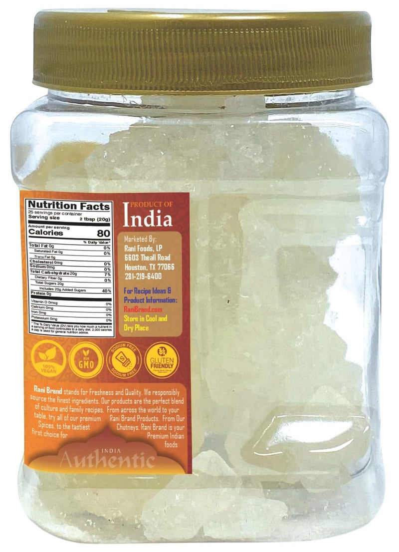 Rani Thread Misri (Rock Sugar / Dhaga Mishri) 17.5oz (1.1lbs) 500g PET Jar ~ All Natural | Gluten Friendly | No Colors | Vegan | Kosher | Indian Origin