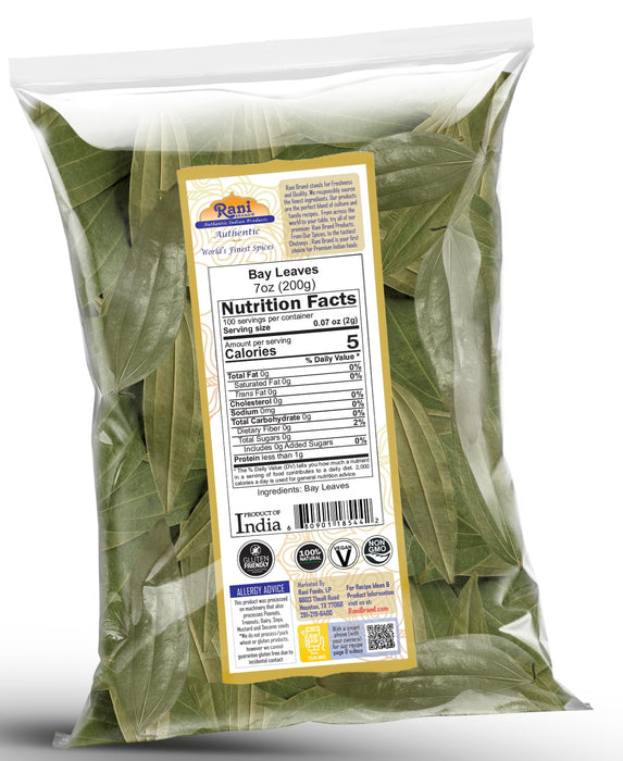 Rani Bay Leaf (Leaves) Whole Spice Hand Selected Extra Large 7oz (200g) ~ All Natural | Gluten Friendly | NON-GMO | Kosher | Vegan | Indian Origin (Tej Patta)