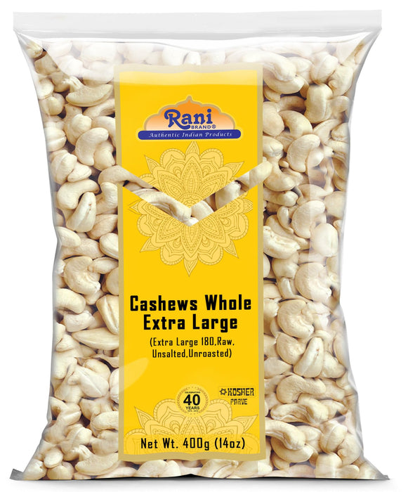 Rani Raw Cashews Whole W180 Extra Large (uncooked, unsalted) 14oz (400g) ~ All Natural, No Preservatives | Vegan | NON-GMO | Kosher | Gluten Friendly