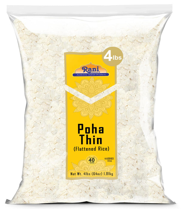 Rani Poha (Powa) Thin Cut (Flattened Rice) 64oz (4lbs) 1.81kg Bulk ~ All Natural, Salt-Free | Vegan | Kosher | No Colors | Gluten Friendly | Indian Origin