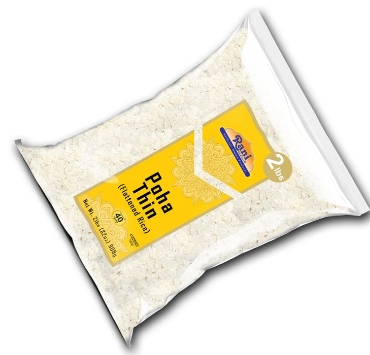 Rani Poha (Powa) Thin Cut (Flattened Rice) 32oz (2lbs) 908g Bulk ~ All Natural, Salt-Free | Vegan | Kosher | No Colors | Gluten Friendly | Indian Origin