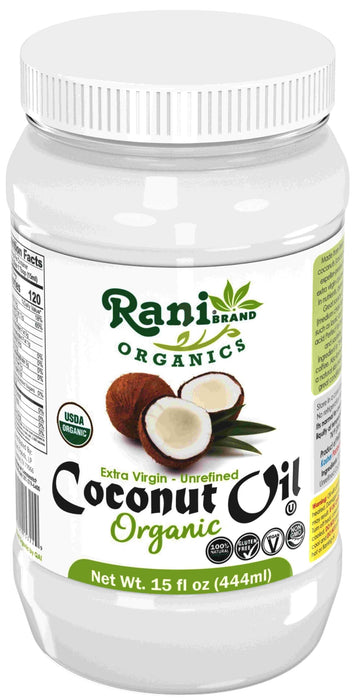 Rani Organic Extra Virgin Coconut Oil, Unrefined 15 fl oz (444ml) Pack of 2, Cold Pressed, NON-GMO | Gluten Free | Kosher | Vegan | 100% Natural | Packed in USA | USDA Certified Organic