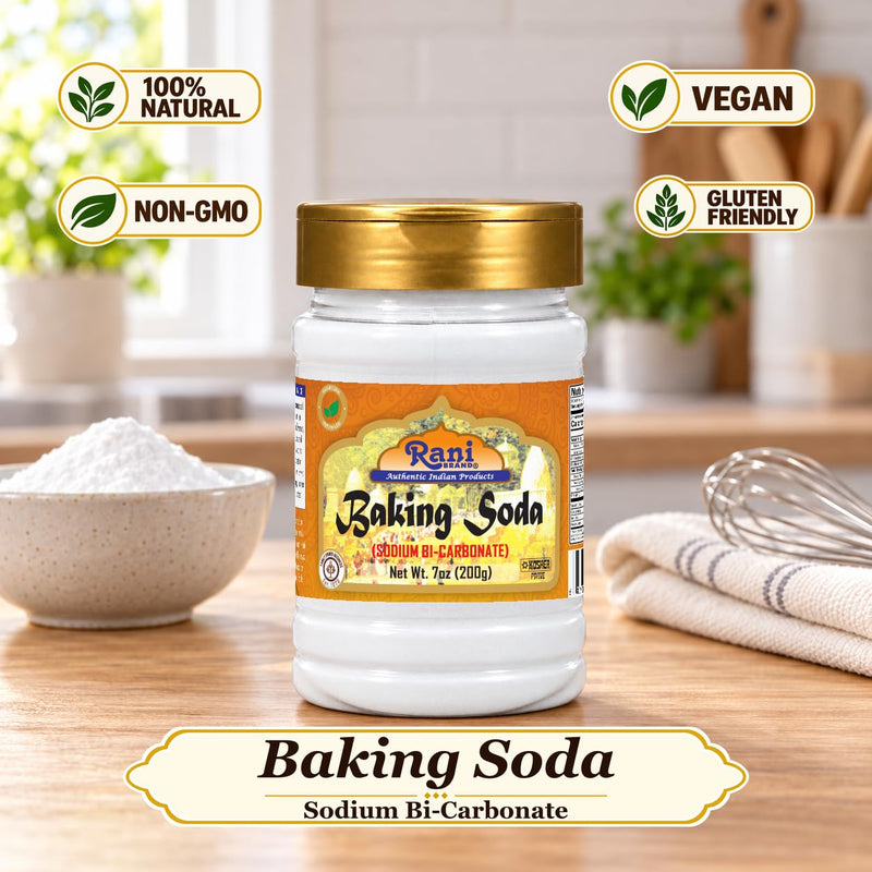 Rani Baking Soda (SODIUM BI-CARBONATE) 7oz (200g) PET Jar ~ Used for cooking, NON-GMO | Indian Origin | Gluten Friendly