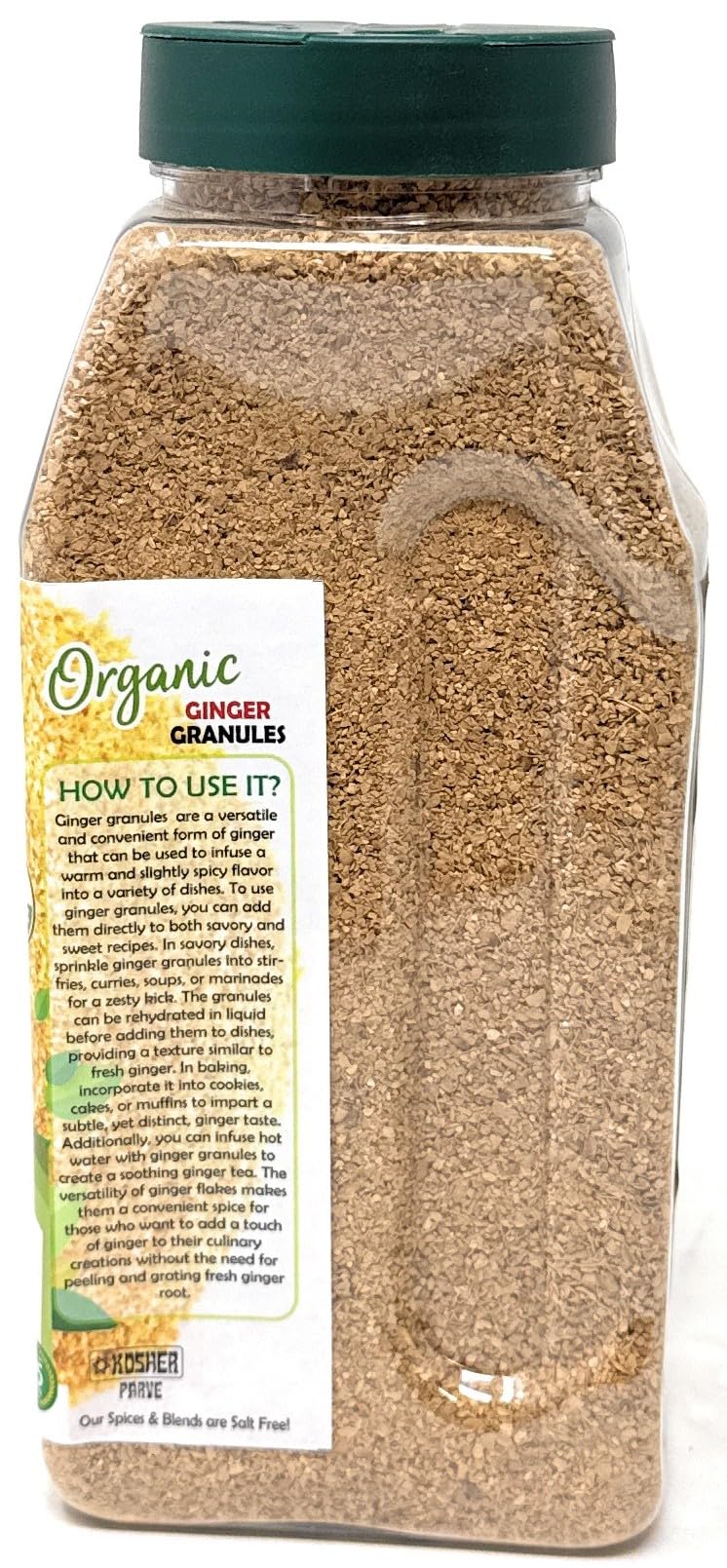 Rani Organic Granulated Ginger (Adarak Granules) 16oz (1lb) 454g PET Jar ~ All Natural | Gluten Friendly | Vegan | NON-GMO | Kosher | No Salt or fillers | Indian Origin | USDA Certified Organic