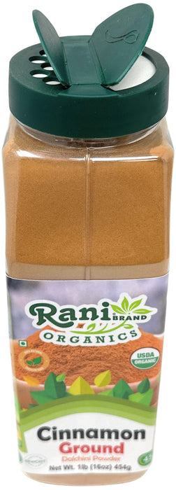 Rani Organic Cinnamon Powder (Ground) Spice 16oz (1lb) 454g PET Jar ~ All Natural | Salt-Free | Vegan | No Colors | Gluten Friendly | NON-GMO | Kosher | USDA Certified Organic