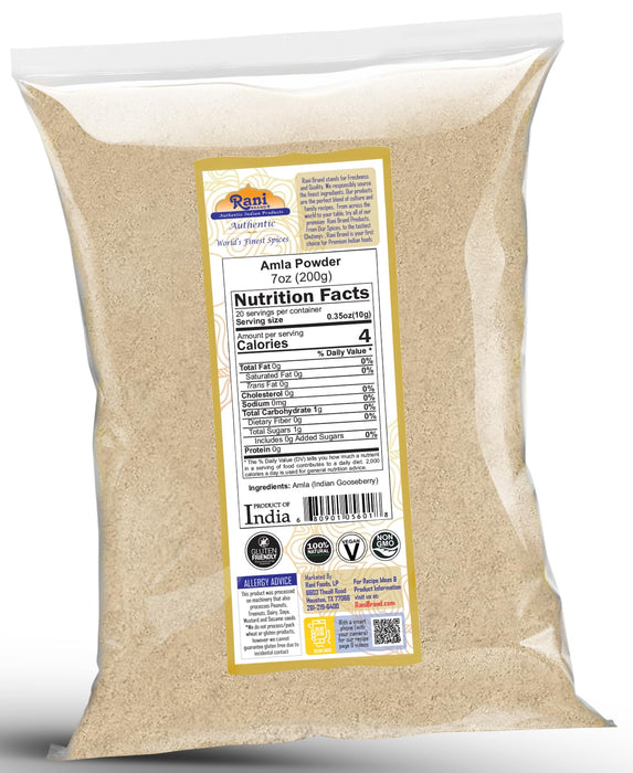 Rani Amla Powder (Indian Gooseberry) 7oz (200g) ~ All Natural | No Color | Gluten Friendly | Vegan | NON-GMO | Kosher | No Salt or fillers | Indian Origin
