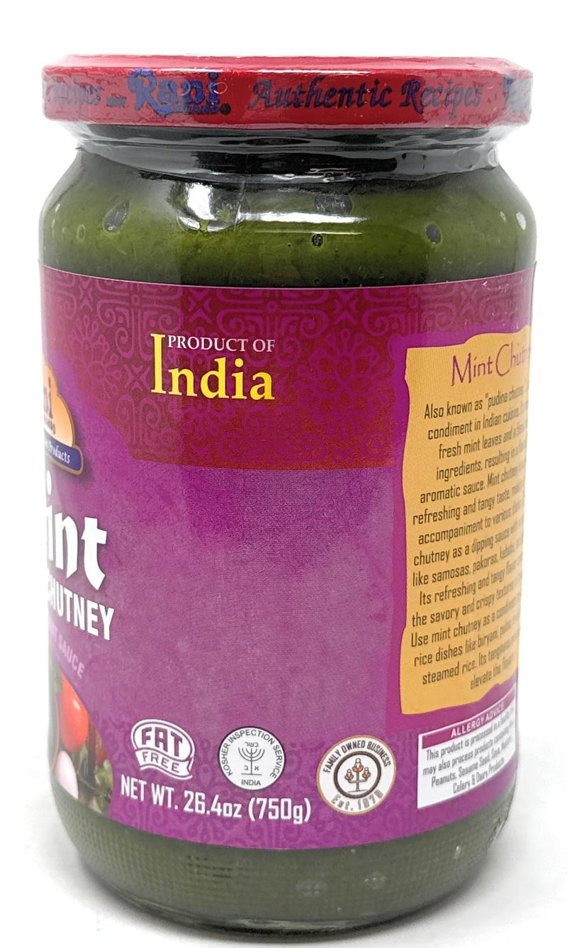 Rani Mint Chutney (Podina) 26.4oz (750g) Bulk Glass Jar, Ready to Eat ~ Vegan | Gluten Free | NON-GMO | Kosher | No Colors | Indian Origin