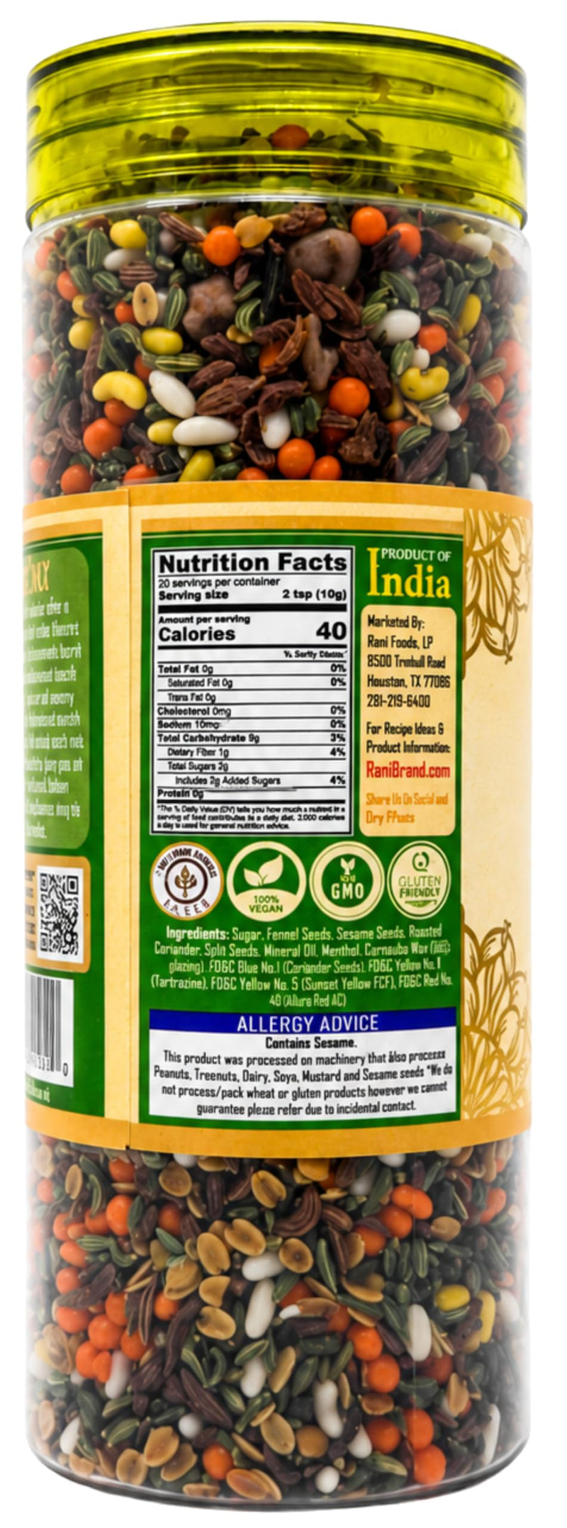 Rani Mumbai Mix (Premium Mouth Freshener) 7oz (200g) PET Jar, After meal Candy ~ Indian Tasty Treats | Vegan | Gluten Friendly | NON-GMO | Indian Origin