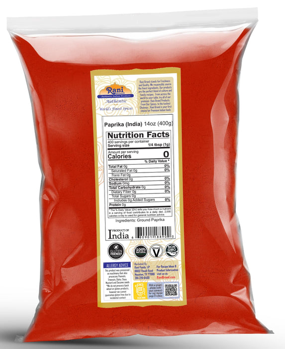 Rani Paprika (Deggi Mirch, Low Heat) Spice Powder, Ground 14oz (400g) ~ All Natural, Salt-Free | Vegan | No Colors | Gluten Friendly | NON-GMO | Kosher | Indian Origin