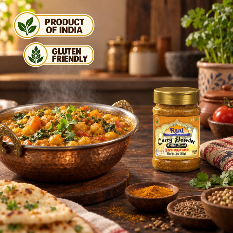 Rani Curry Powder Mild Natural 10-Spice Blend 85g (3oz) ~ Salt Free | Vegan | No Colors | Gluten Friendly | NON-GMO | Kosher | NO Chili or Peppers
