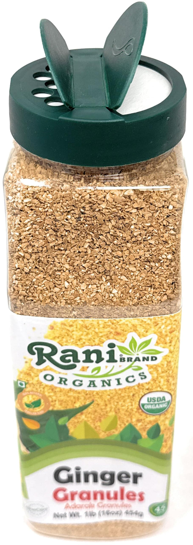Rani Organic Granulated Ginger (Adarak Granules) 16oz (1lb) 454g PET Jar ~ All Natural | Gluten Friendly | Vegan | NON-GMO | Kosher | No Salt or fillers | Indian Origin | USDA Certified Organic